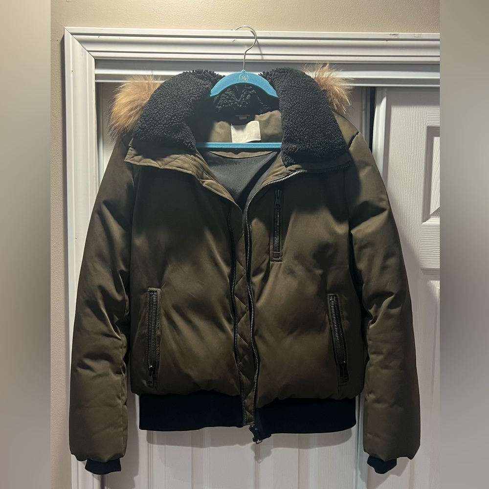 SOIA & KYO Goose Down Bomber Jacket with Faux Fur Hood